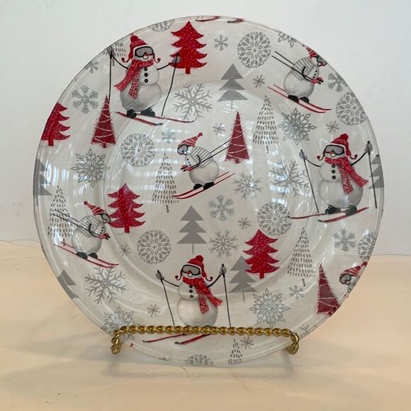 405 - HAND CRAFTED SNOWMAN COOKIE PLATE - Picture 1 of 3